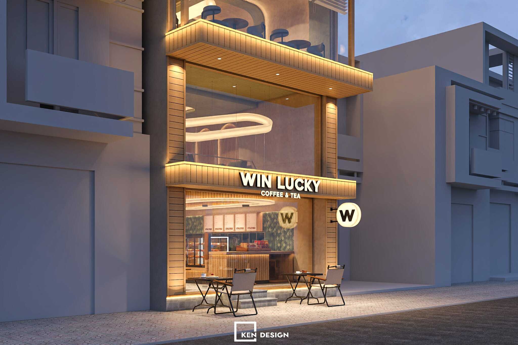 Townhouse Facade Featuring Wood Slat Cladding and Large Glass Panels in a Cost-Optimized Modern Coffee Shop Design