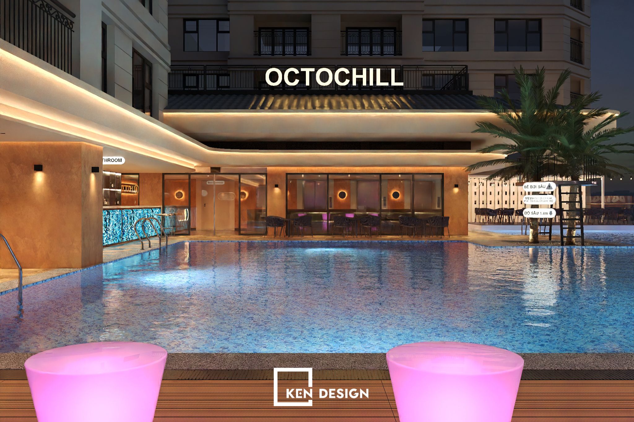 OCTOCHILL Pool Bar Design – A Miniature Ocean in the Heart of the City
