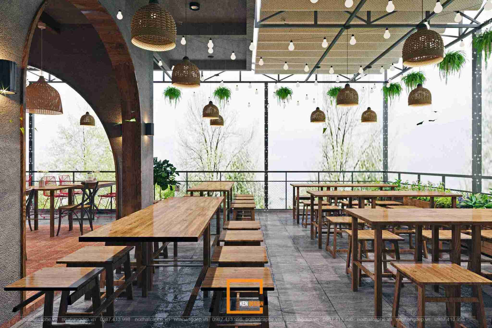 Covered Rooftop Terrace with a Canopy in a Corner Coffee Shop Design