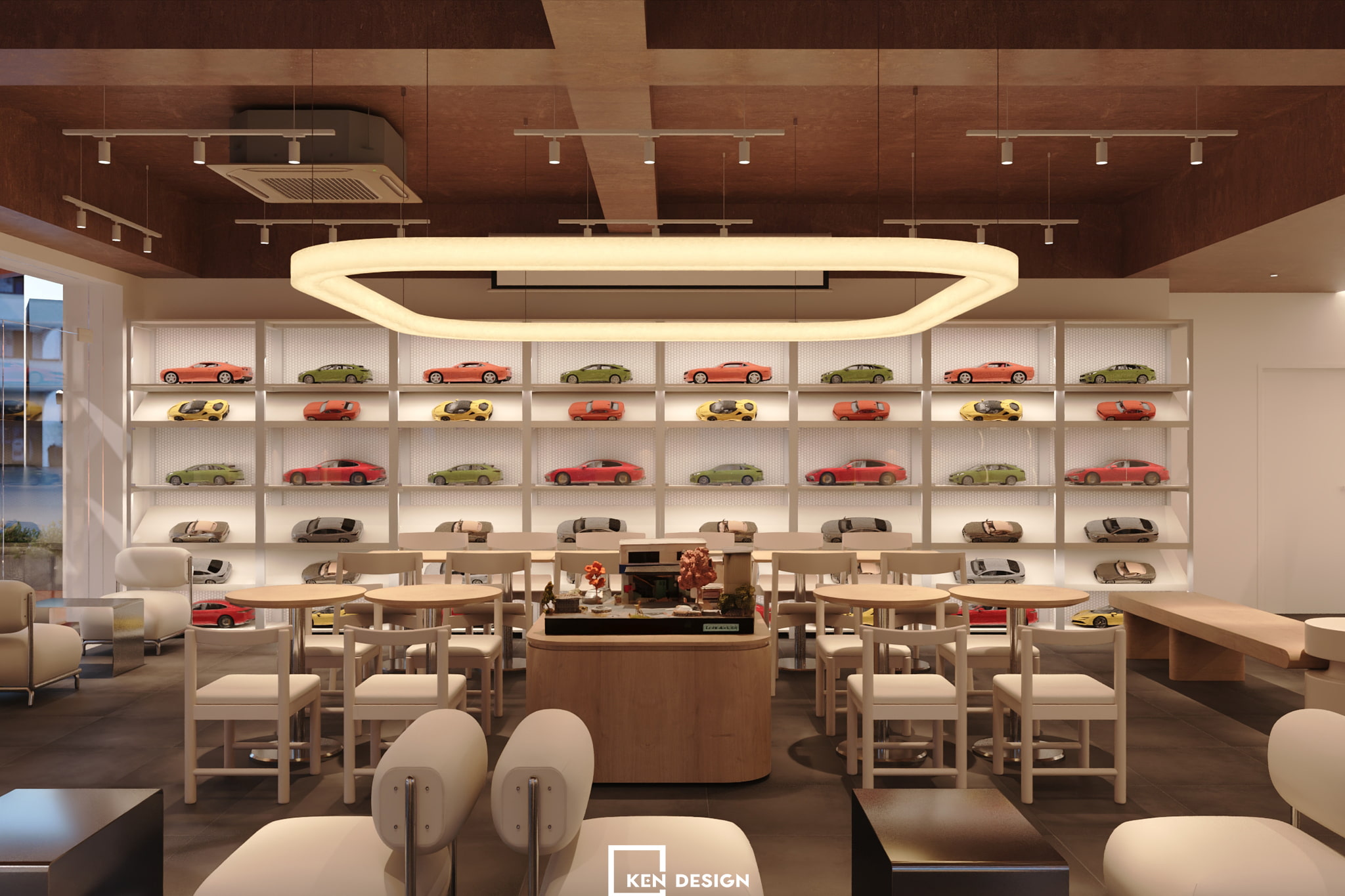 The Model Car Wall Feature in Vitamin Coffee Shop Interior Design
