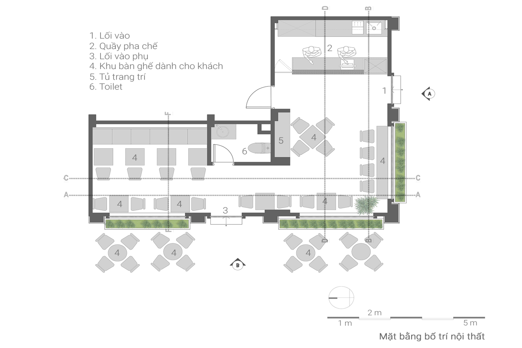 Interior Floor Plan of a 2-Frontage Coffee Shop Design featuring Primary and Secondary Entrances