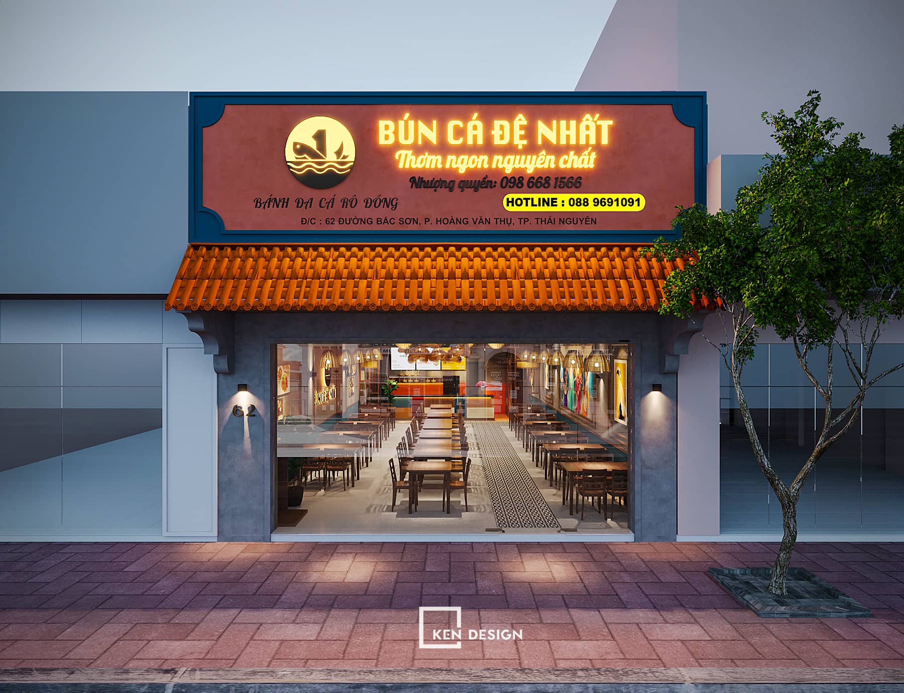 The design of the First Thai Nguyen Fish Noodle Restaurant