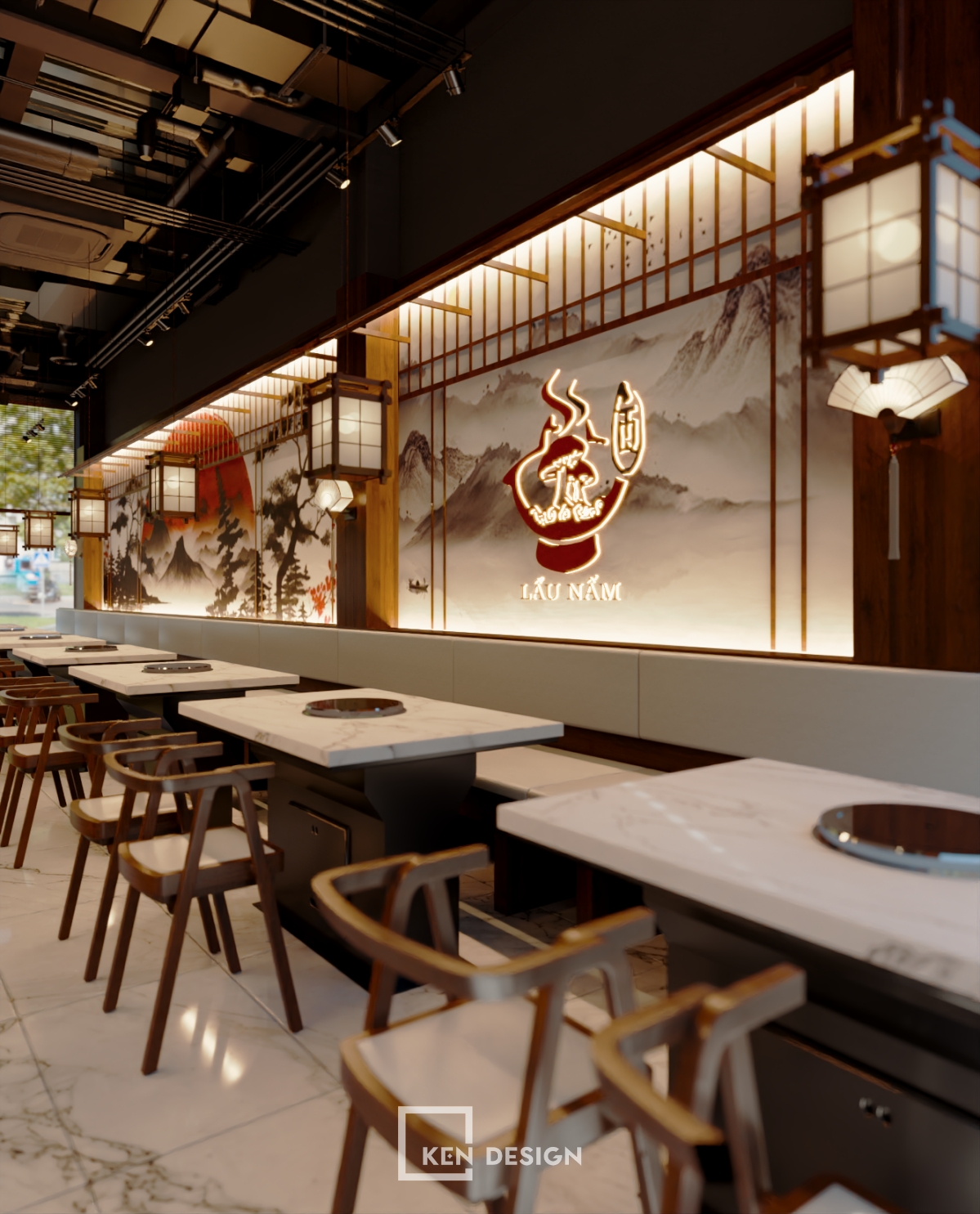 The design of the Okita Mushroom Hotpot Restaurant